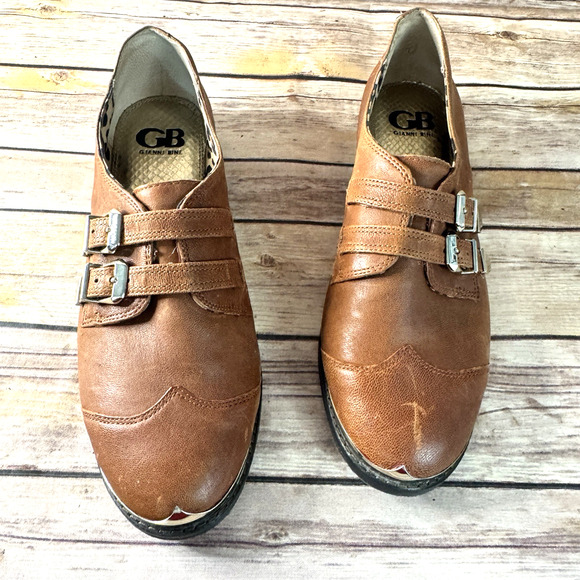 Gianni Bini Womens Cognac Brown Leather Monk Strap Wingtip Oxford Shoes 9M - Picture 5 of 11